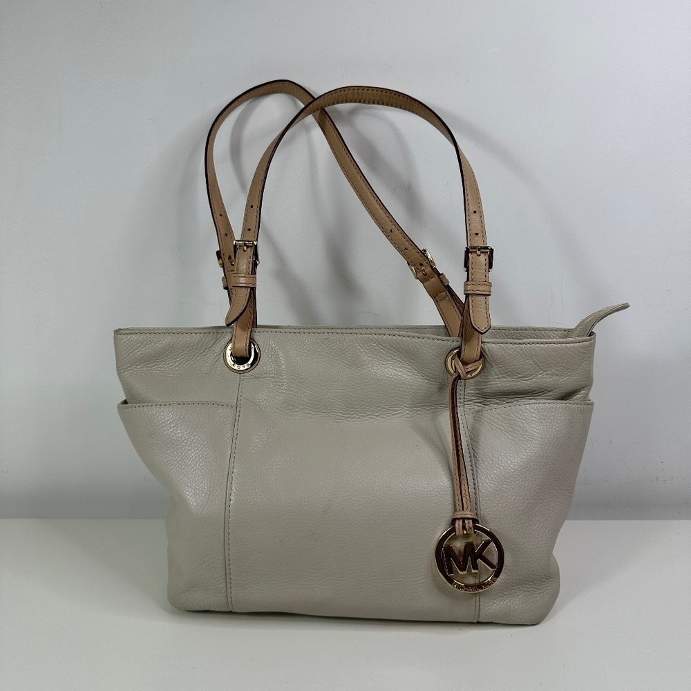 Michael Kors Tan Pebbled Leather Tote Purse Bag With Leather Handles